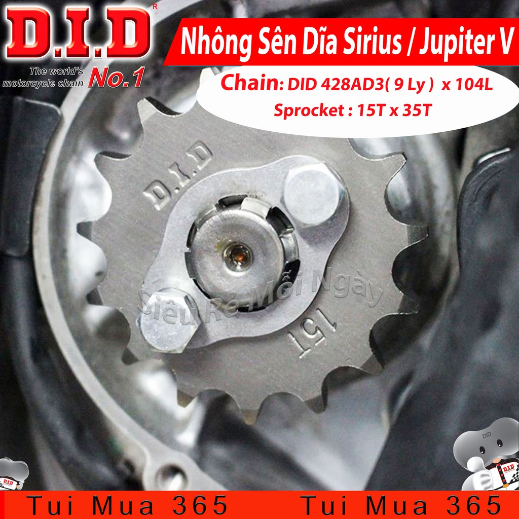 Nhông sên dĩa DID Yamaha Sirius Xăng Cơ, Jupiter V – Sên đen 9ly DID AD3