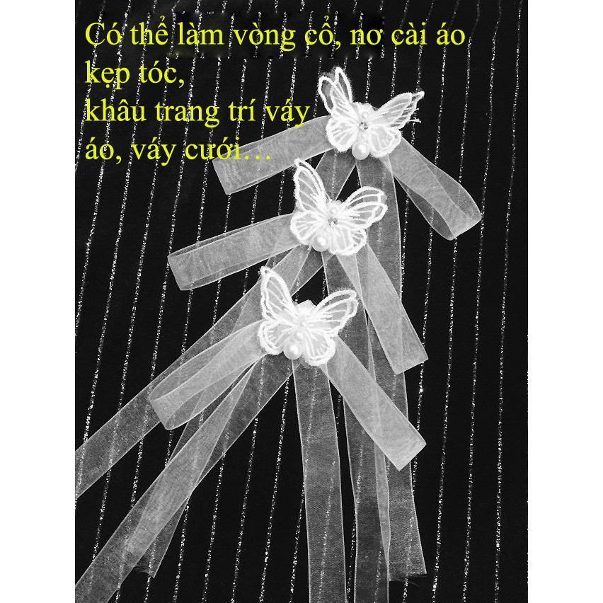 Set 4 bướm thêu trắng đa năng làm kẹp tóc dây chuyền khâu váy áo