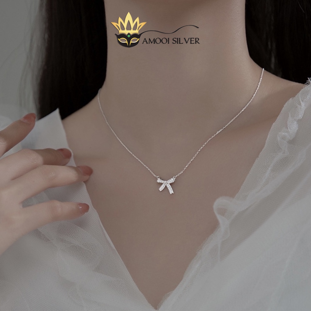 Dây chuyền bạc S925 nơ nạm đá - Amooi Silver AD171