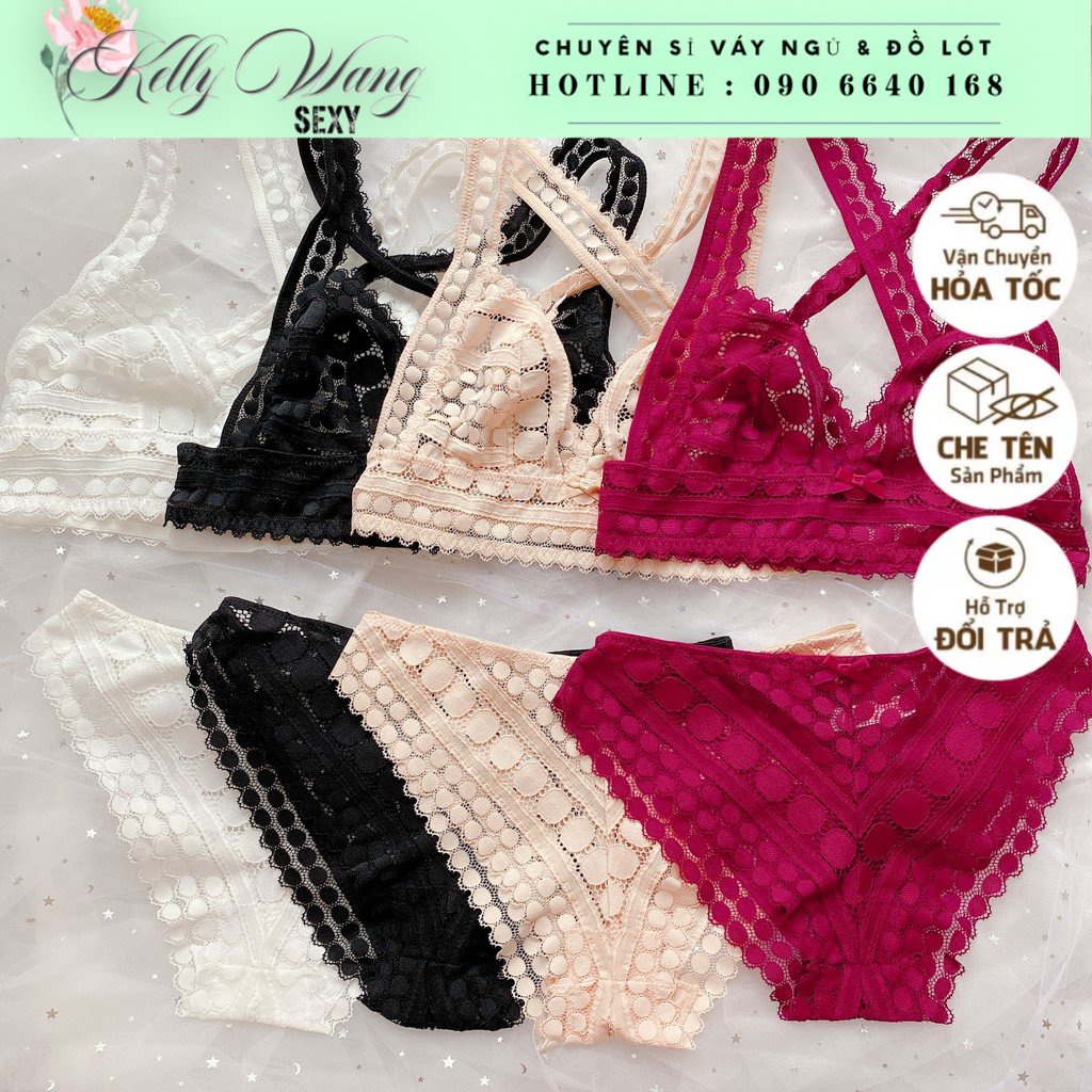 Bộ đồ lót sexy hàng châu Âu - áo ngực ren không gọng siêu quyến rũ kèm chíp