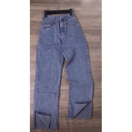 Quần jean suông ôm dãn xẻ gấu kiểu dáng hàn quốc siêu hack dáng