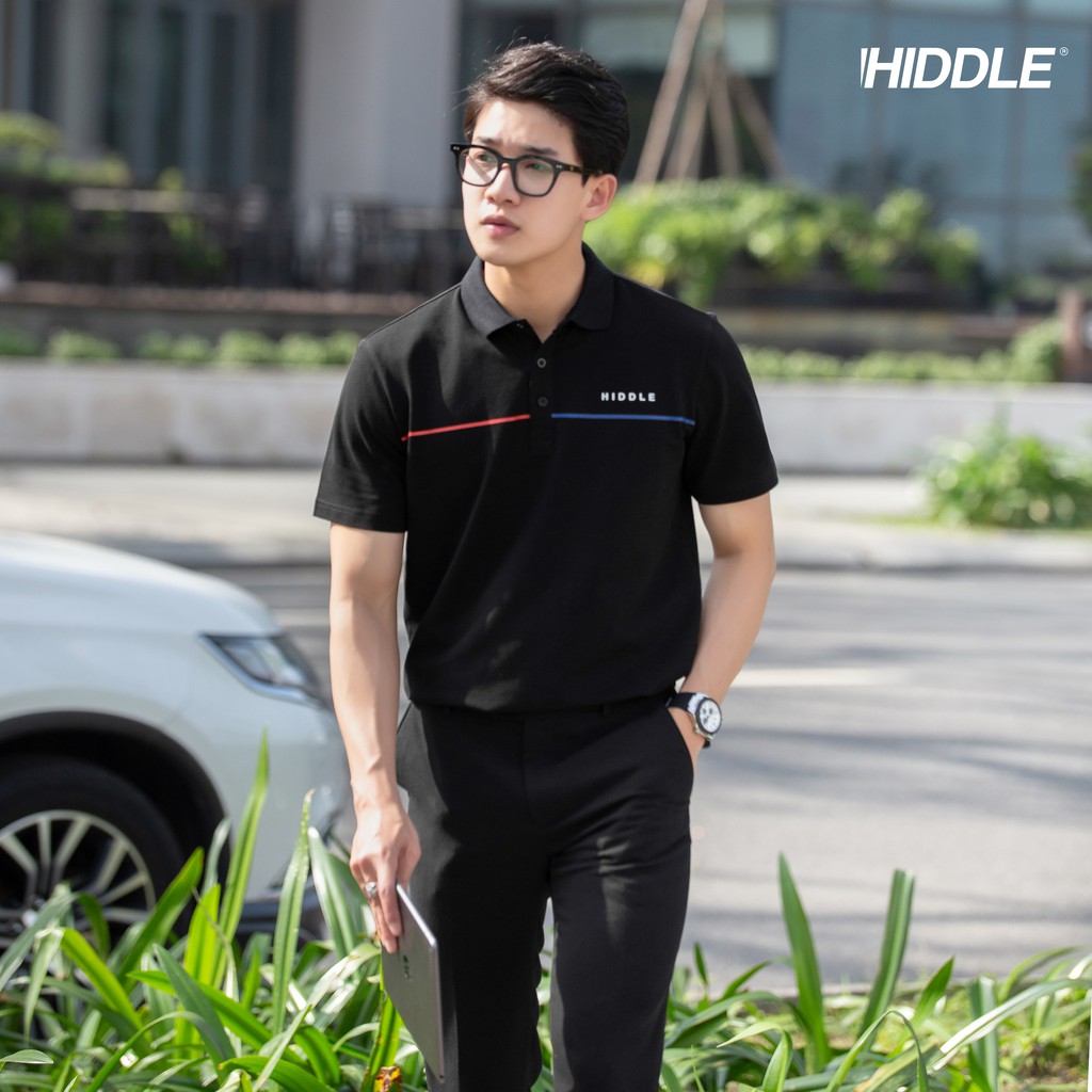 Áo polo nam vải cotton cá sấu sọc nhỏ 3 màu Trắng, Đen, Xám HIDDLE 3011207/3011208
