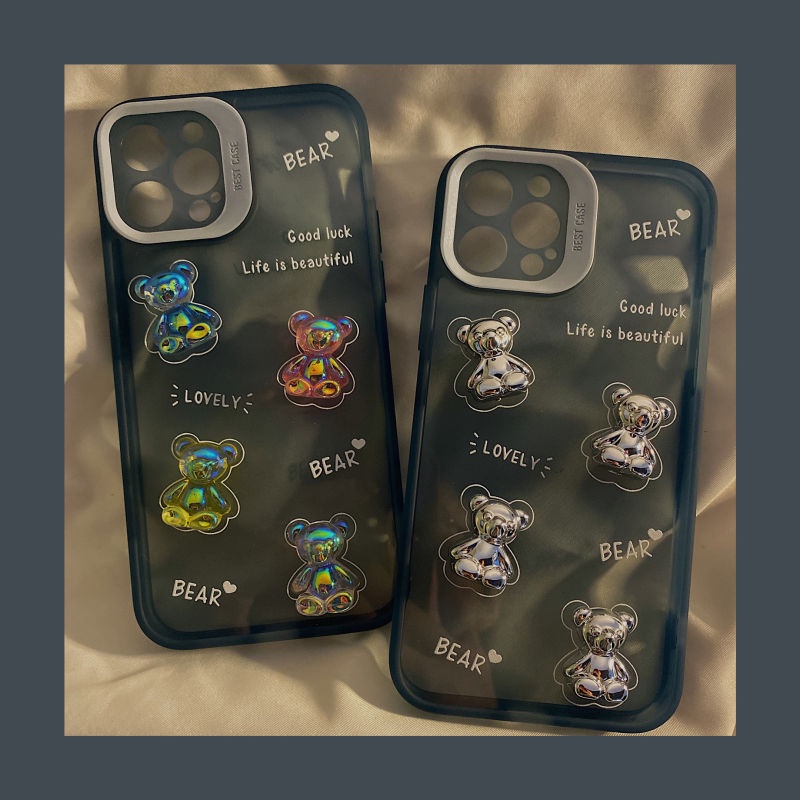 Ốp điện thoại silicon mềm trong suốt họa tiết gấu nhỏ 3D thích hợp cho IPhone 12 13 11 Pro Max X Xs Max Xr 78 Plus