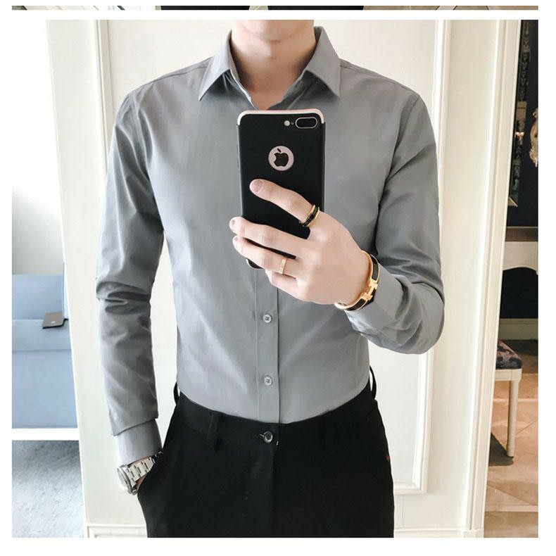 Áo sơ mi nam dài tay vải mịn không nhăn phong cách Hàn Quốc