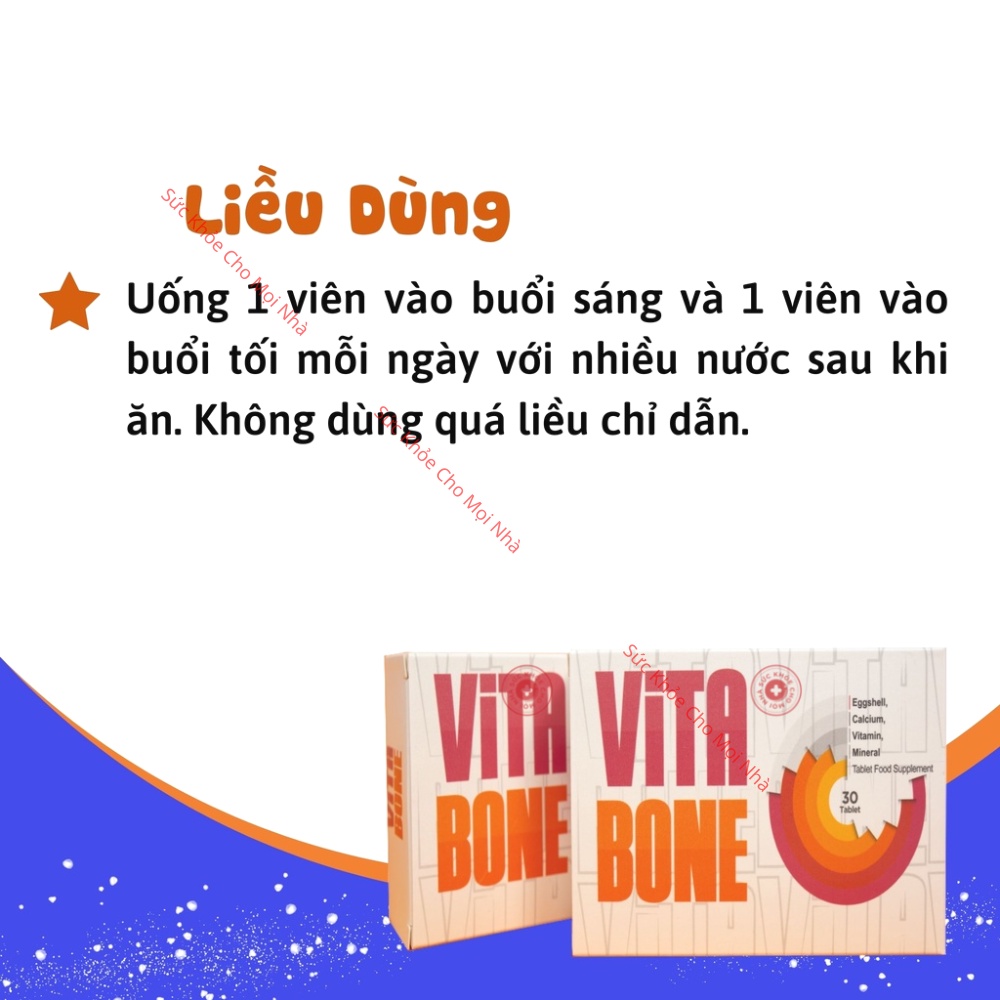 Vitabone. Viên uống bổ sung canxi giúp nâng cao sức khỏe, tăng cường đề kháng, phát triển hệ xương hộp 30 viên