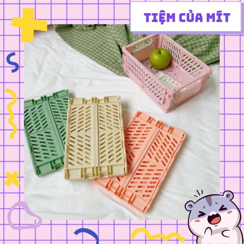 Rổ đựng đồ mini gấp gọn trang trí bàn xinh xắn [tặng kèm sticker]