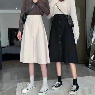 [AN MỘC] Chân Váy Xoè Dáng Dài Phối Khuy Phong Cách Retro cho nữ
