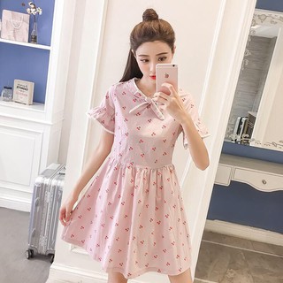 Váy hoạ tiết Cherry cổ nơ Trangstore