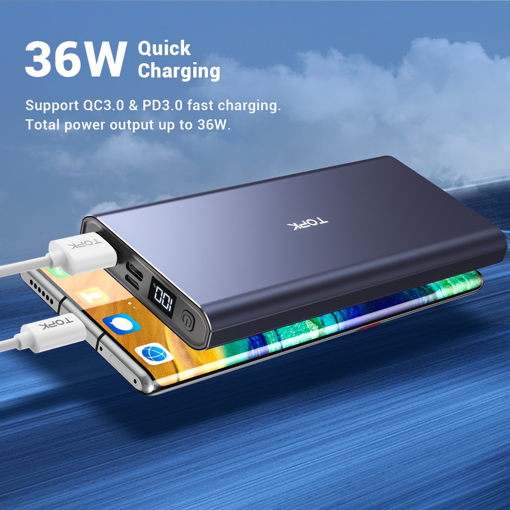 TOPK I1006P Pin Sạc Dự Phòng Cho iPhone Huawei Samsung Xiaomi Oppo Vivo Realme 10000mAh 36W Sạc Nhanh Có Màn Hình Điện Tử #6