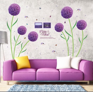 Decal dán tường hoa cẩm tú cầu tím