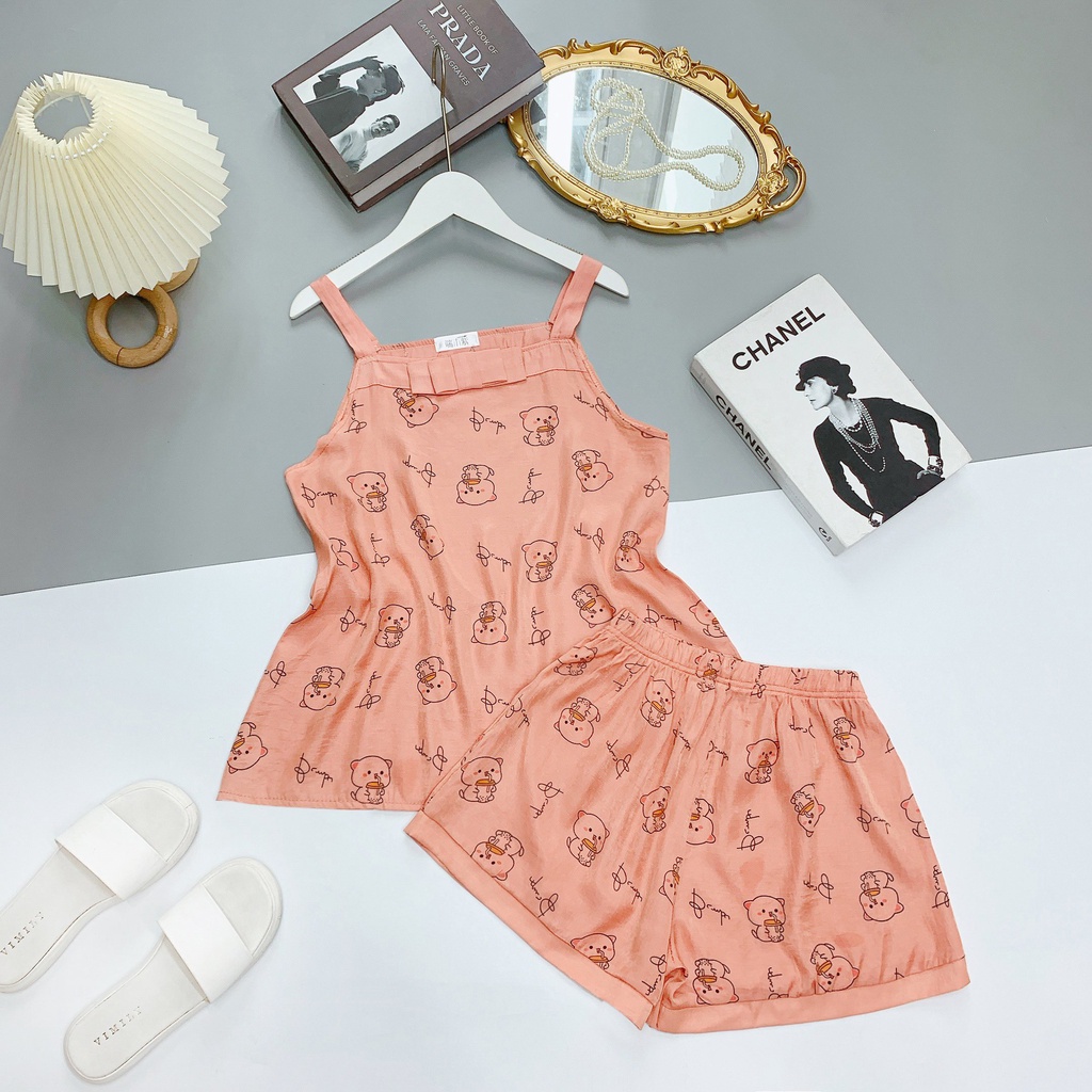 Bộ Đồ Nữ Hai Dây Mặc Nhà Quần Short Mùa Hè Bánh Bèo Tiểu Thư Thiết Kế PINK BOUTIQUE 227