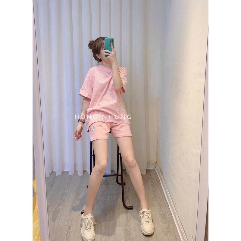 Sét đồ thể thao nữ ba màu siêu hót sét bộ đồ quần đùi áo phông oversize mặc nhà chơi thể thao