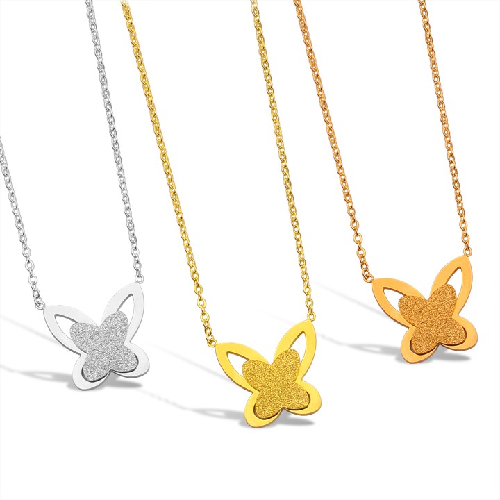 DÂY CHUYỀN TITAN CON BƯỚM PHUN CÁT TN137 siêu đẹp, bền màu, chuẩn thời trang