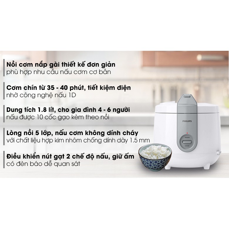 Nồi cơm điện Philips 1.8 lít HD3115