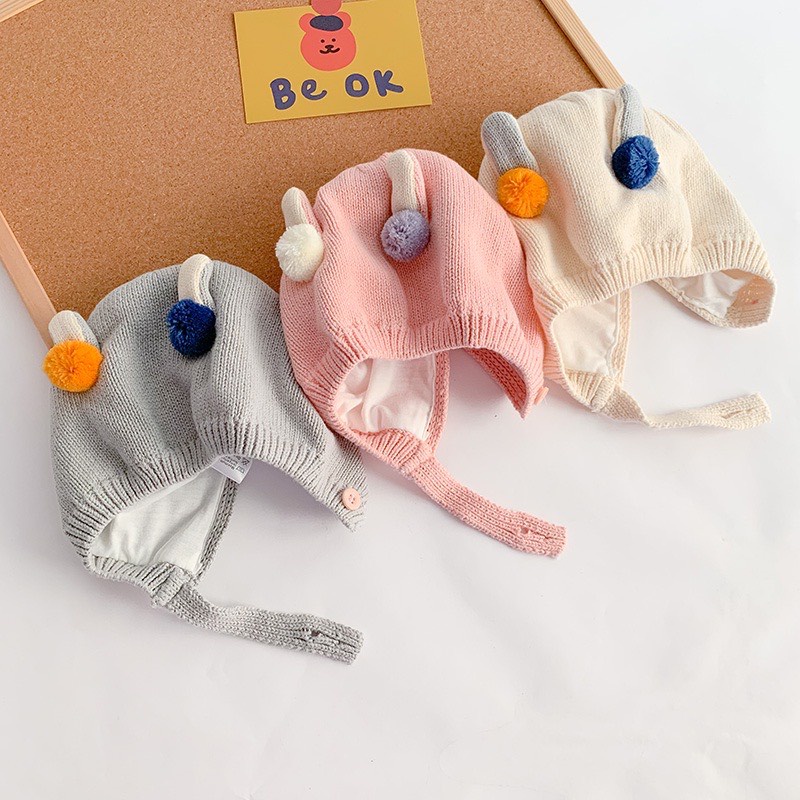 Mũ len quả bông đáng yêu cho bé có cúc cài tránh rơi mũ, mềm mịn