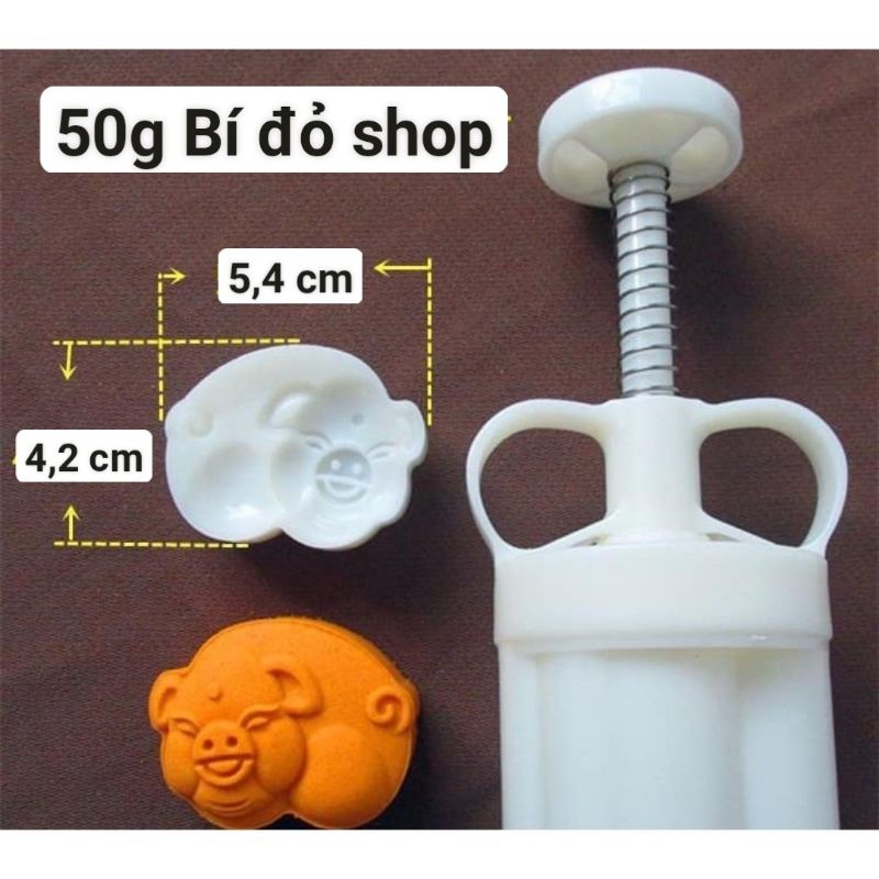 Khuôn trung thu lò xo HEO VÀNG 50g 1 mặt 1 nhấn