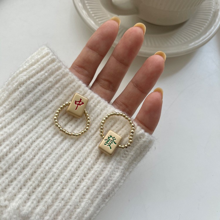 Nhẫn Mạ Vàng Hình Mạt Chược Độc Đáo Dành Cho Nữ