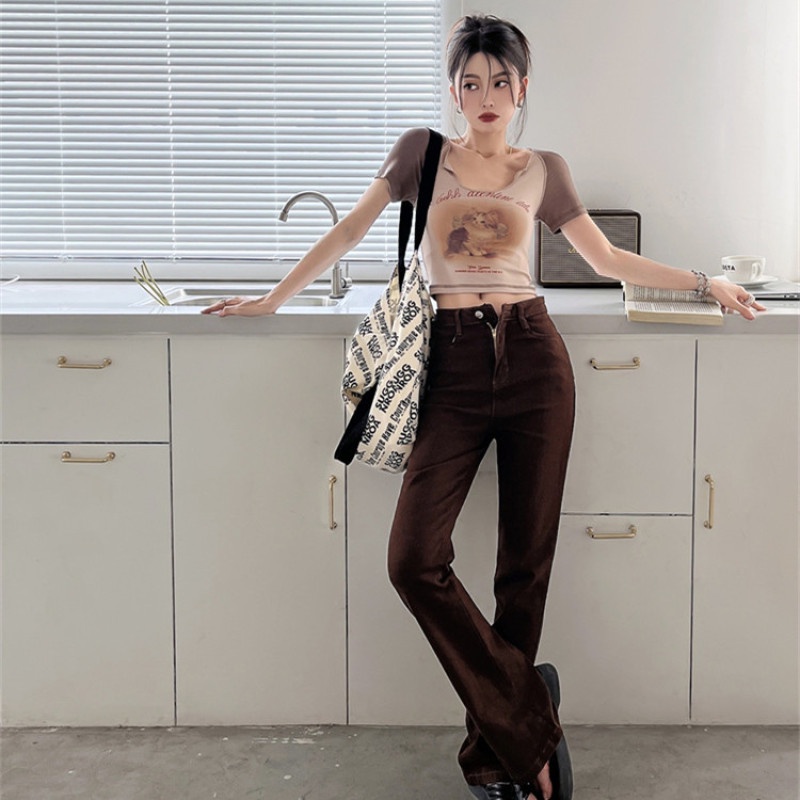 Áo Thun Croptop Tay Ngắn Dáng Ôm In Hình Mèo Dễ Thương