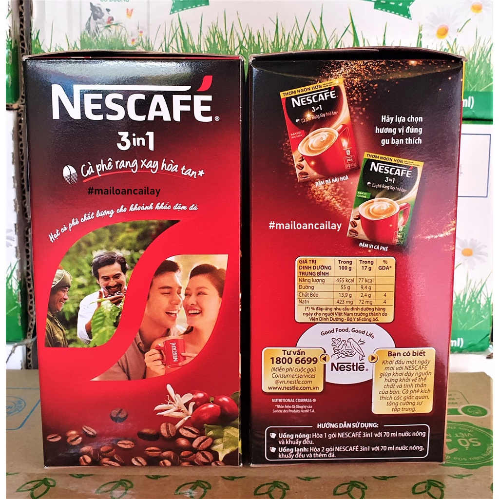 Hộp 20gói×17g Nescafe 3in1 cafe rang xay hòa tan Nes Đỏ Nes Xanh