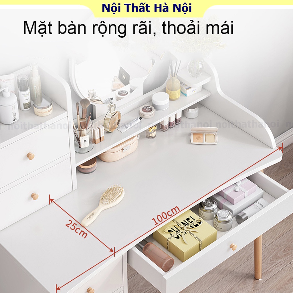 Bàn phấn, bàn trang điểm kèm gương tích hợp đèn LED kèm nút cảm ứng thông minh và ngăn kéo để đồ tện lợi