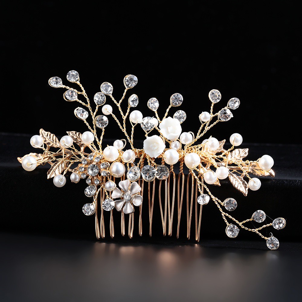 Trâm cài tóc hình hoa đính đá giả phong cách cổ điển thời trang cho cô dâu