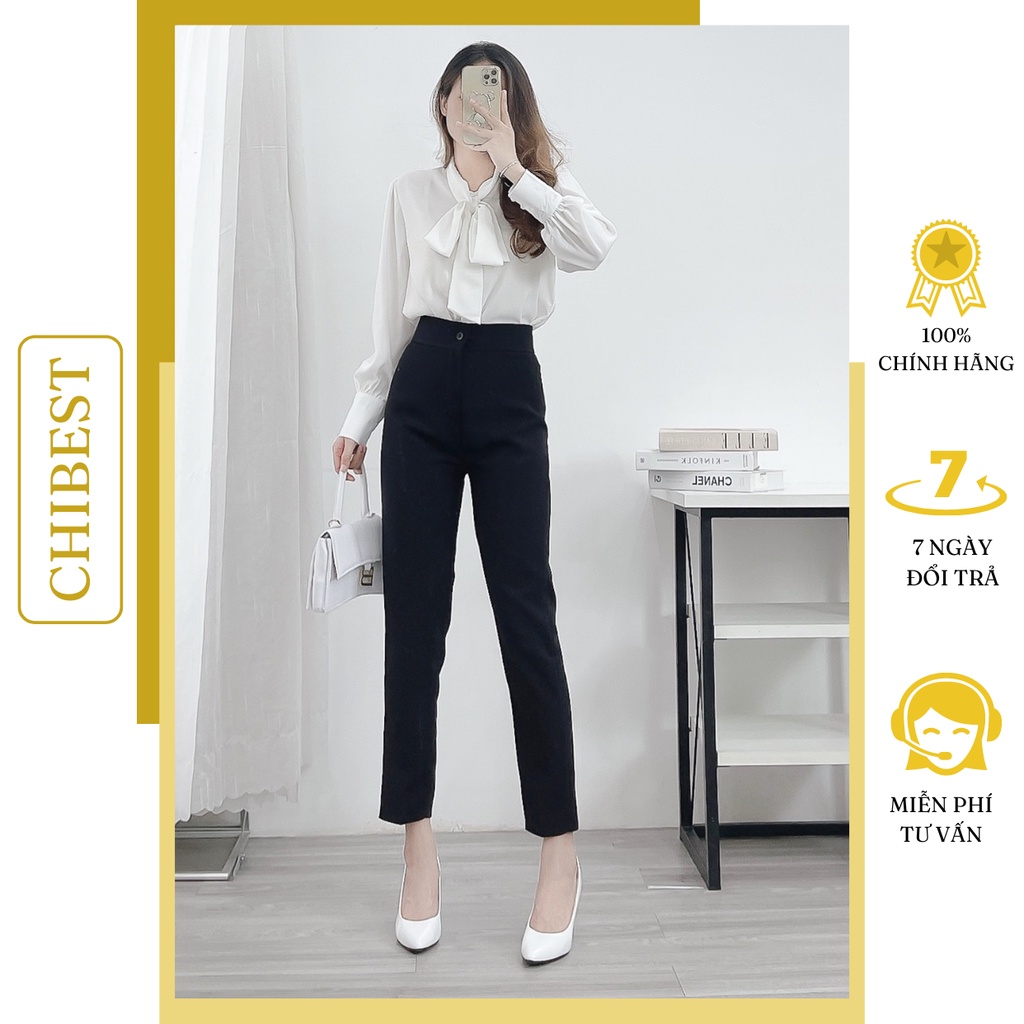 Áo somi nơ cổ tay dài chất vải lụa mềm mịn  CHIBEST AAB82