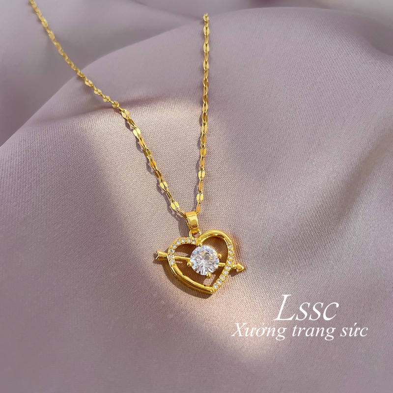 Vòng cổ titan nữ TITAN NGUYÊN CHẤT KHÔNG GỈ mặt trái tim đá pha lê lấp lánh trang sức titan mẫu mới 2021