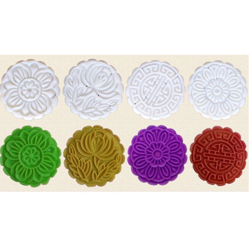 Set 4 Khuôn Nhấn Tay Làm Bánh Trung Thu 100g Diy