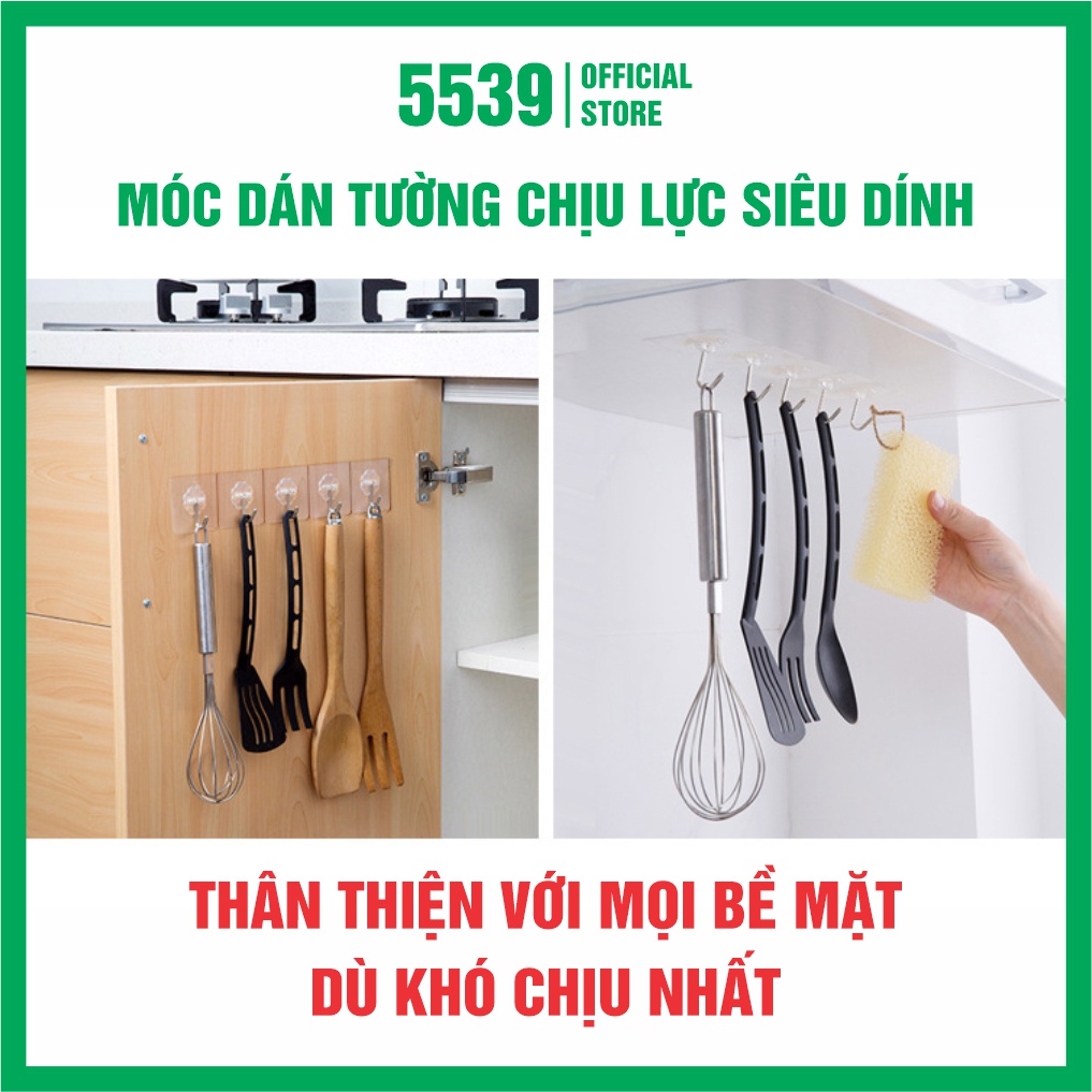 Móc dán tường chịu lực, bộ 5 móc dán tường siêu dính trong suốt đa năng thích hợp mọi bề mặt 6 x 6 cm giá rẻ - Shop 5539