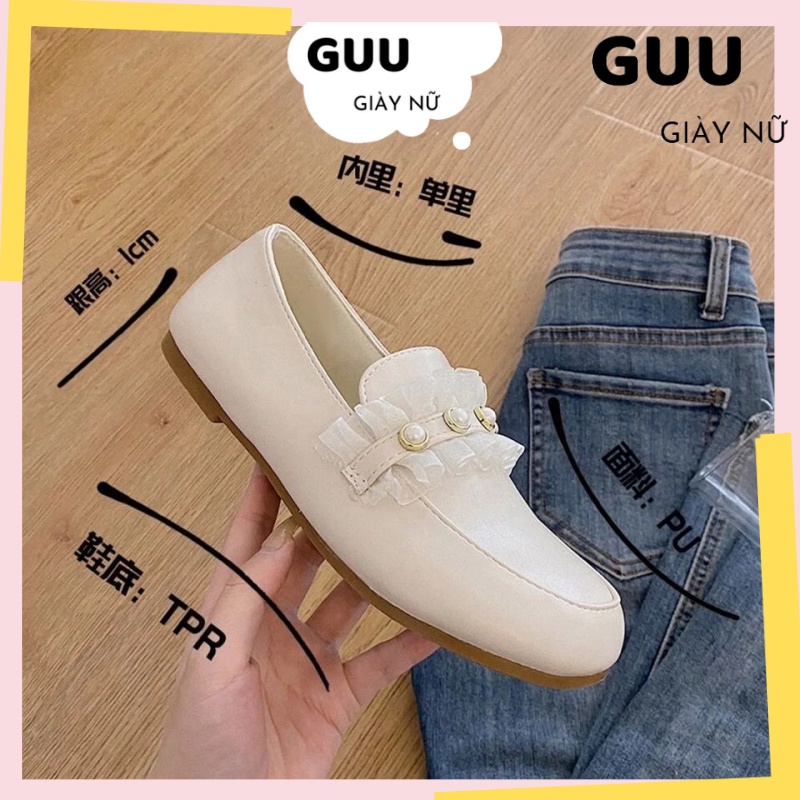 Giày lười lolita xinh xắn màu trắng và màu đen, giày slip on nữ G9999