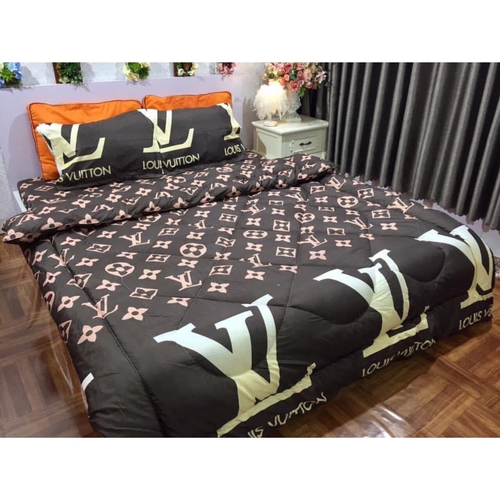 Bộ 5 món chăn phao sắc màu cotton poly, set 5 món chăn phao sắc màu miễn phí bo chun ga giường