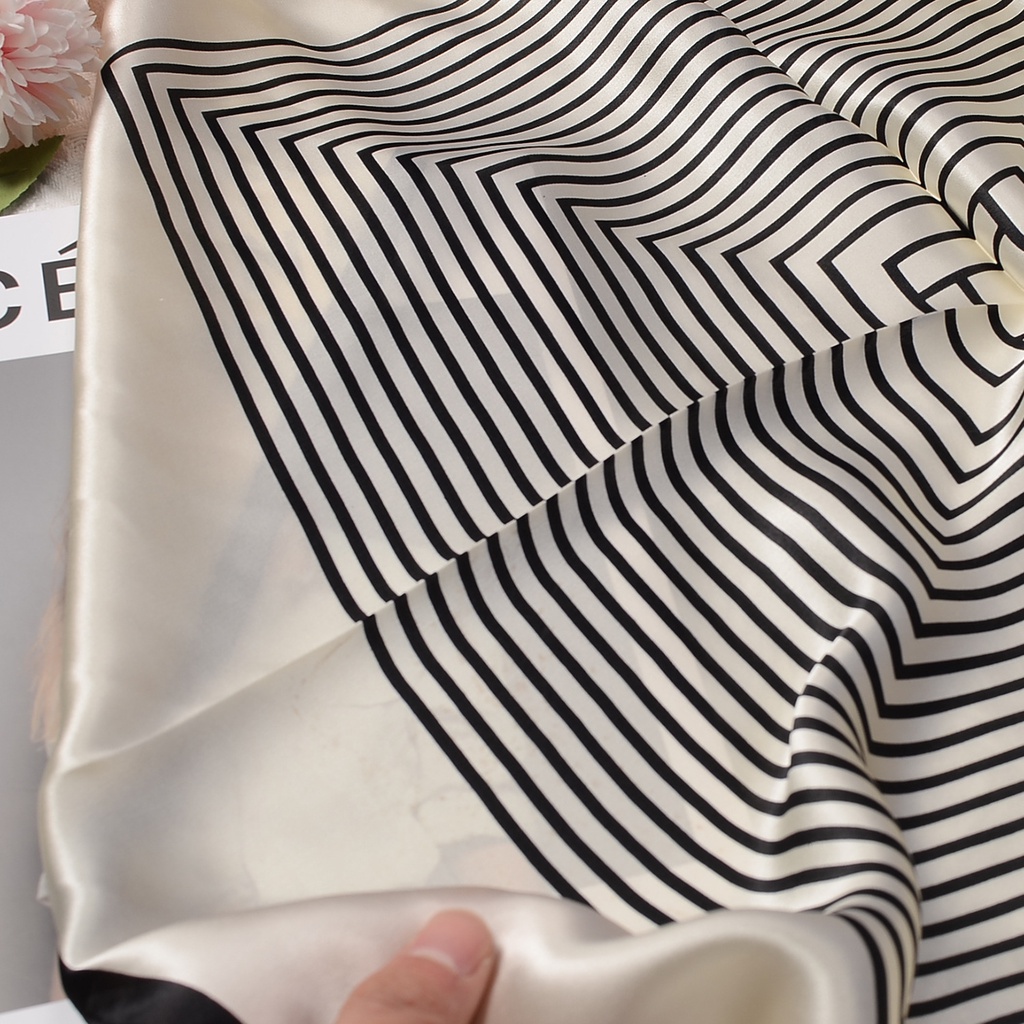 Khăn Choàng Lụa 100% Cao Cấp Hình Vuông Họa Tiết Kẻ Sọc Đơn Giản Thời Trang Mùa Hè Cho Nữ