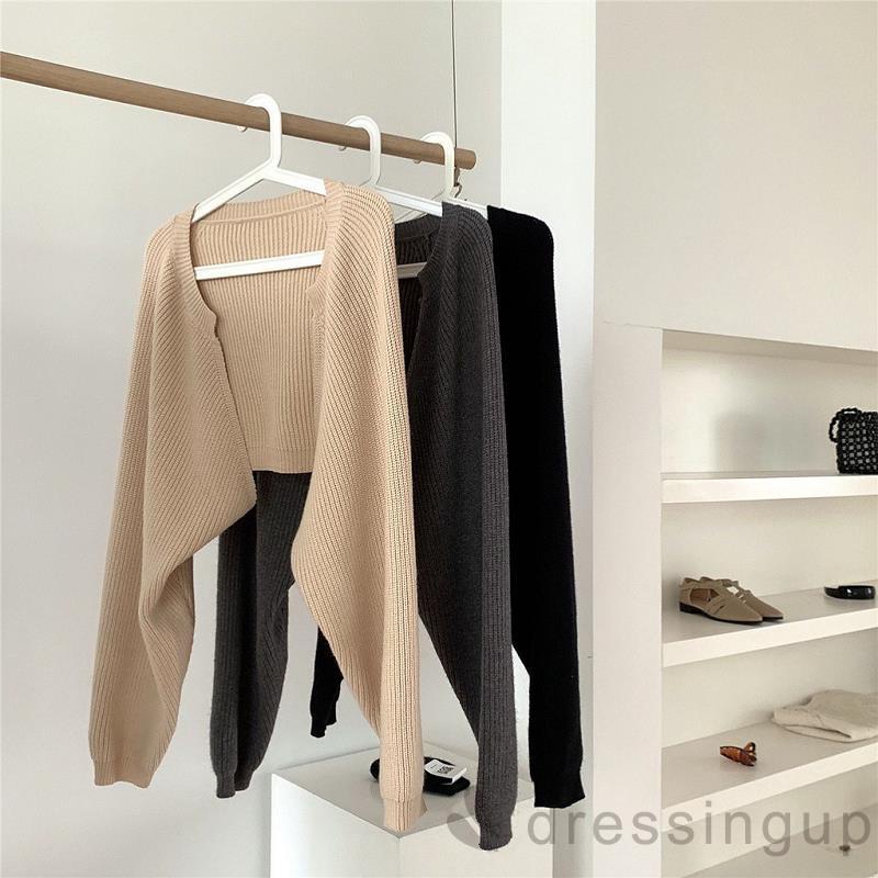 Áo Khoác Dệt Kim Tay Dài Màu Trơn Thời Trang Mùa Thu Cho Nữ