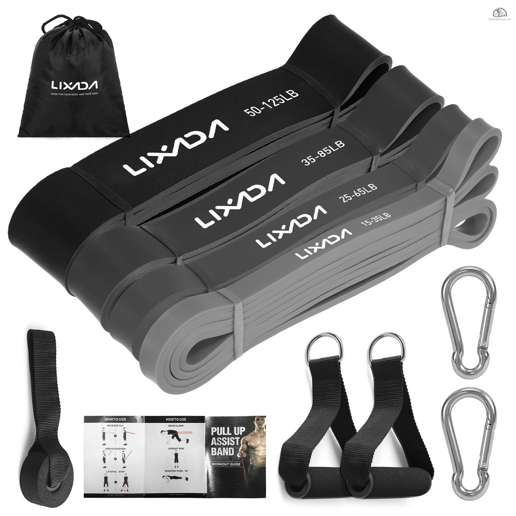 Set 4 dây đai kéo kháng lực Lixada và móc neo cửa tay cầm bằng xốp hỗ trợ kéo tập cơ tay kèm túi đựng