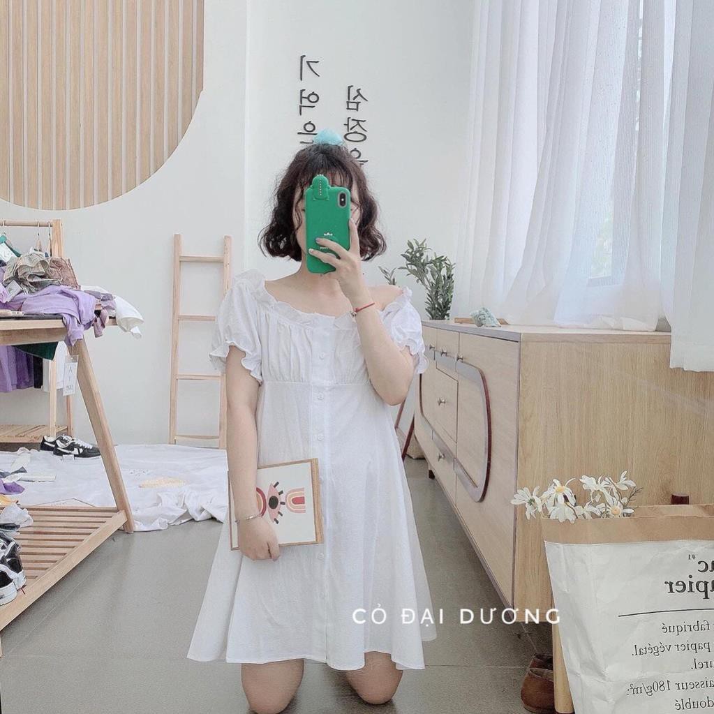 Đầm Bèo Nữ Trễ Vai Chất Đũi 🦋 Váy Babydoll Nữ Trơn Cúc Cài 4 Màu 🦋 Xinh Yêu