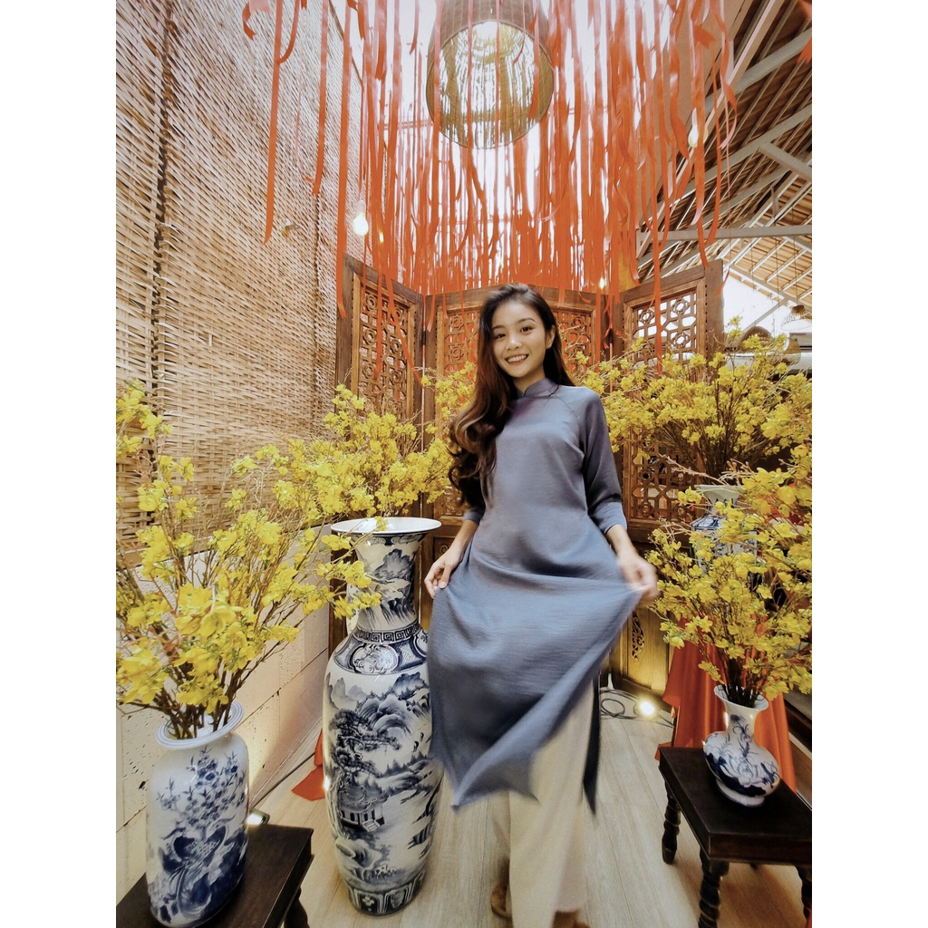 Set Áo dài Rosemary tây thi xanh xám đậm