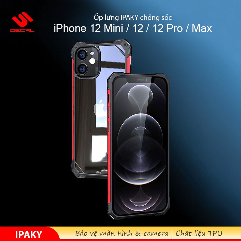 Ốp lưng IPAKY iPhone 12 / Mini / 12 Pro / Max, Mặt lưng trong, Viền PU, Chống sốc. Collision