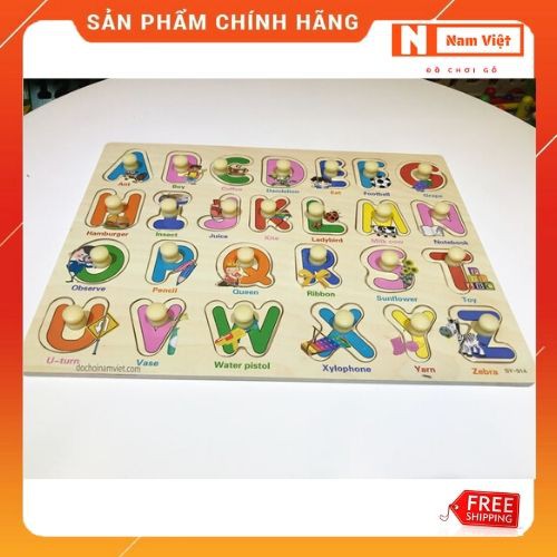 Bảng lắp ghép chữ cái tiếng anh hoa có núm đồ chơi gỗ