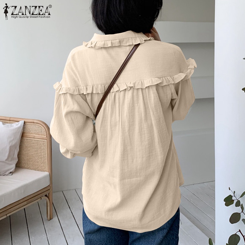 Áo sơ mi nữ Zanzea tay dài xếp ly thời trang Hàn Quốc