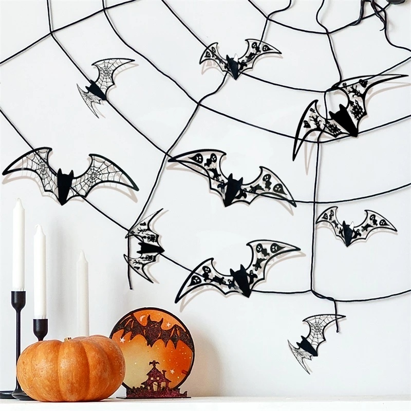 Set 12 Miếng Dán Tường / Cửa Sổ DIY Hình Dơi 3D Màu Đen Có Thể Tháo Gỡ Trang Trí Lễ Hội Halloween