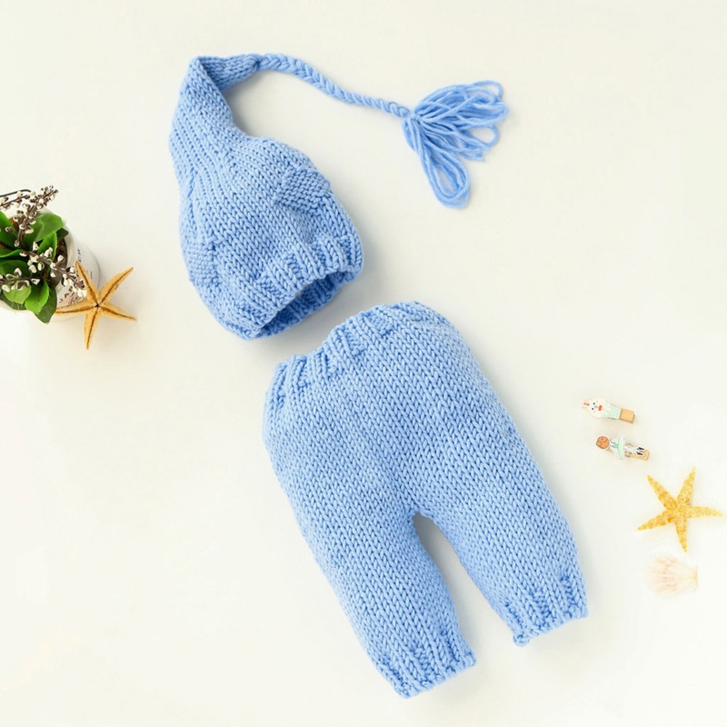 Set 2 Món Đồ Đuôi Dài Đan Tay Dễ Thương Làm Phụ Kiện Chụp Ảnh Cho Bé Sơ Sinh