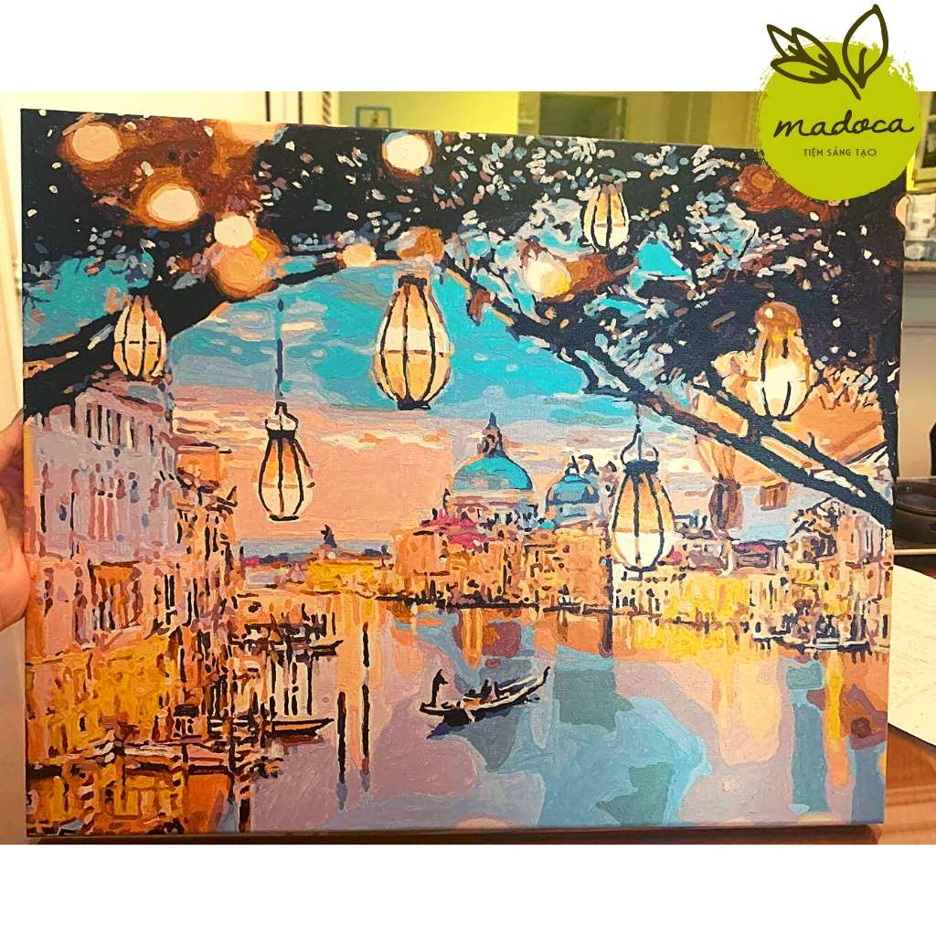 Tranh tô màu số hóa Madoca có khung 40x50cm hoàng hôn trên sông T990