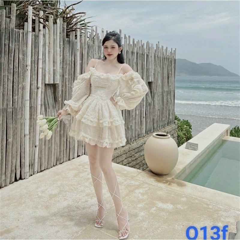 Đầm xoè trễ vai chất lông vũ siêu dày dặn-MẪU MỚI