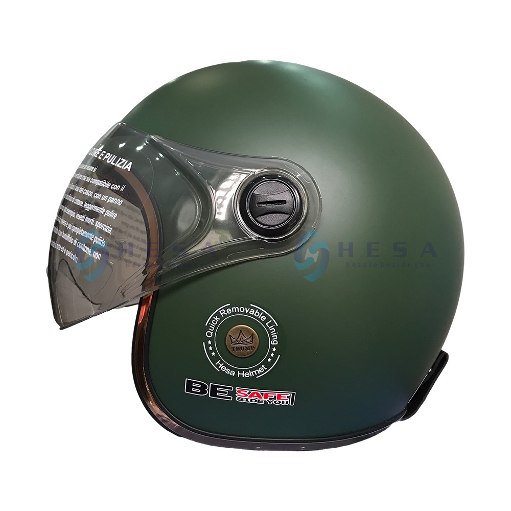 Mũ Bảo Hiểm HESA 3/4 Đầu Có Kính Trùm Đầu Hàng Chính Hãng Bảo Hành 5 Năm