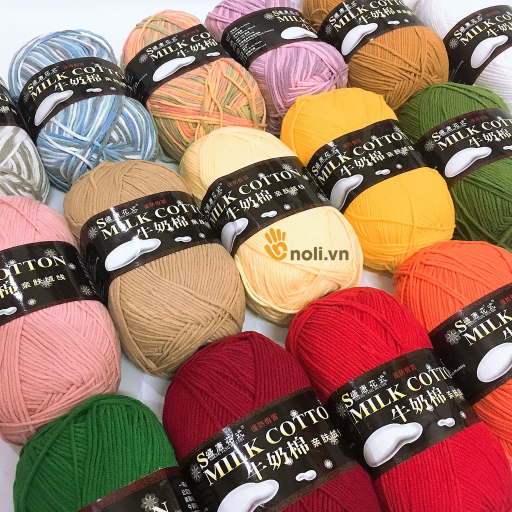 Len milk cotton 125g loại 1 se tròn, săn chắc, tơi xốp, đan móc khăn, áo, túi xách, thú bông cho bé (Mã 61 đến 78 )