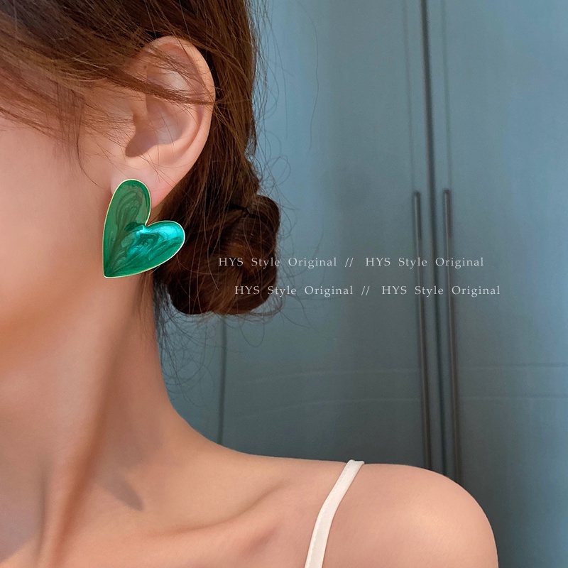 Bông Tai Hình Trái Tim Màu Xanh Lá Phong Cách vintage Thanh Lịch Dành Cho Nữ