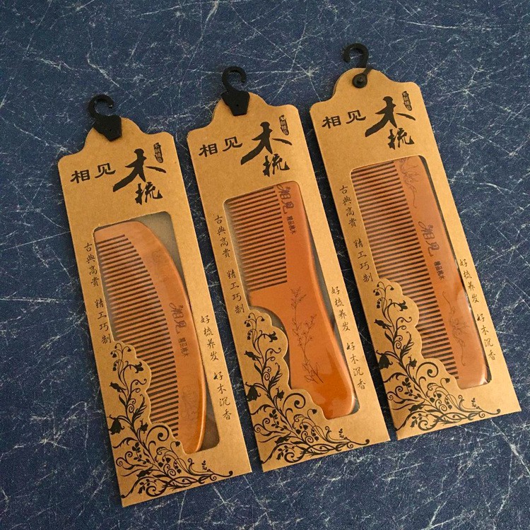 Set 02 Lược gỗ Taomu Trừ tà ma, Chống tĩnh điện, Chạm khắc tinh xảo