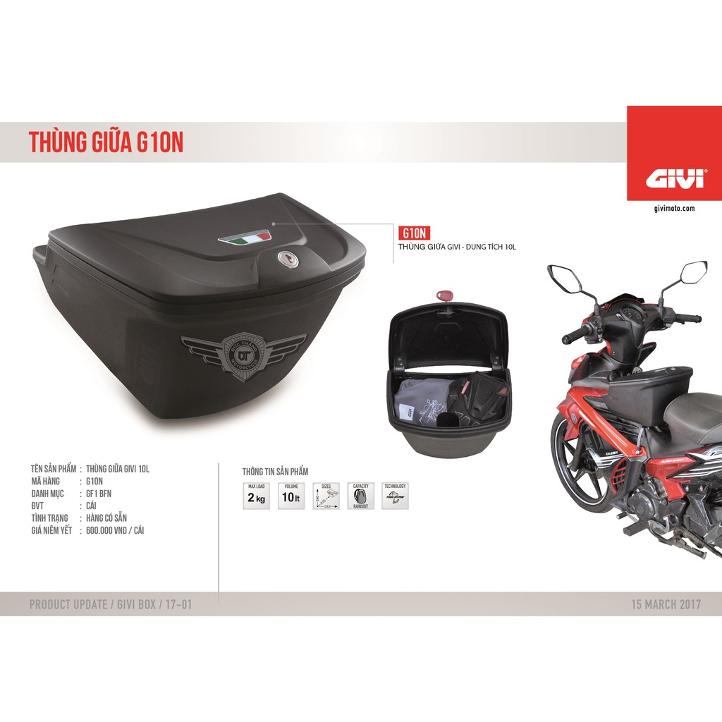 Thùng giữa Givi G10N ( Tặng kèm pát Winner hoặc Exciter )