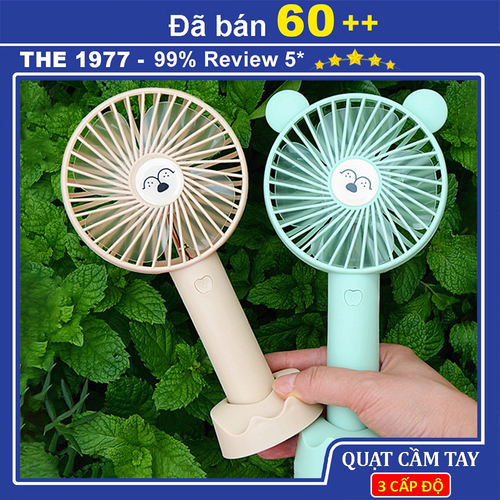 Quạt cầm tay mini sạc điện 3 cấp độ gió tùy chỉnh tiện lợi, quạt mini cầm tay để bàn kèm chân đế và dây sạc