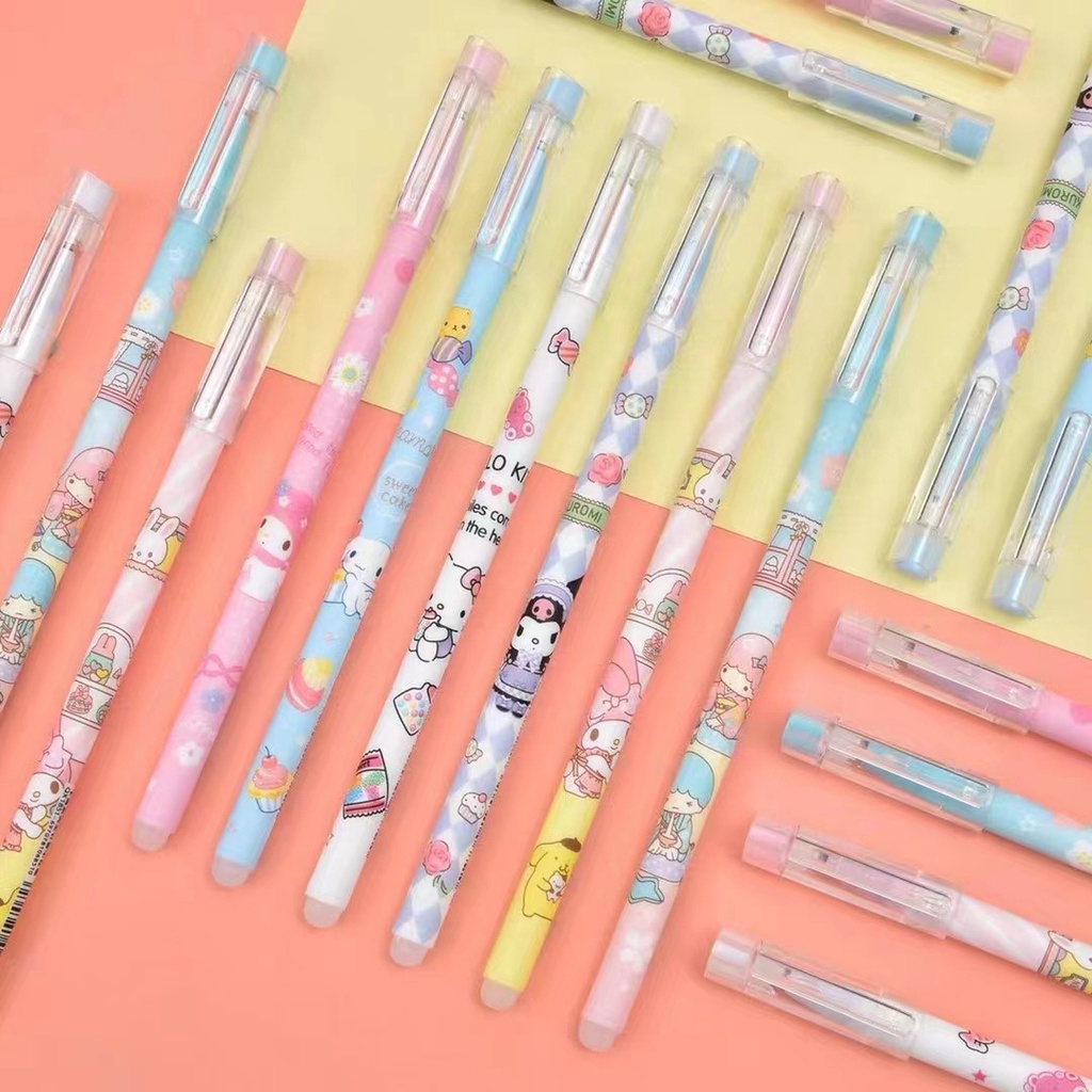Set 6 Bút Mực Gel Ngòi 0.5mm Có Thể Xóa Được Sanrio Mymelody Kuromi Cinnamoroll Pompom Purin